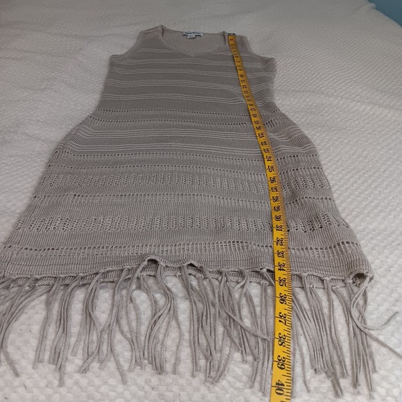 Tommy Bahama Beige Cedar Pointelle Fringe Bottom Sleeveless Linen Dress Sz Xs - Picture 11 of 11
